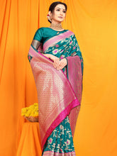 Surabhi Sunflower Golden Zari Worked Heavy Banarasi Forest Green Saree